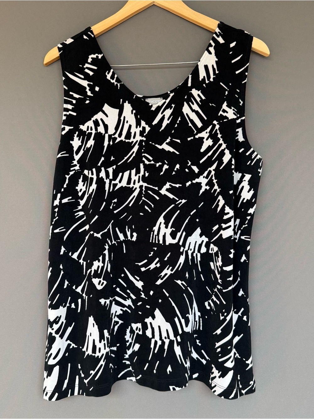vtg Y2K Chico’s Travelers Abstract Tank Women Black White Sz 3 XL 16/18